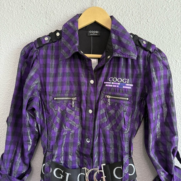 COOGI Purple‎ & Black Metallic Dress Size Small NWT Belted - Picture 2 of 6